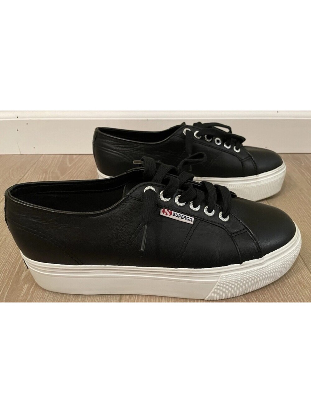 Superga Nappaleau Black Leather Low Top Sneakers US Size 9 EU 40